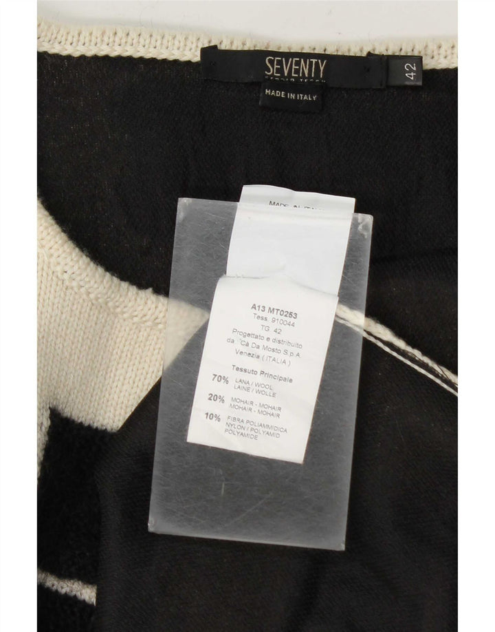 Seventy Maglione cardigan aperto corto da donna IT 42 Medio bianco sporco geometrico