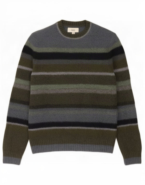 Maglione maglione girocollo da uomo Marks & Spencer a righe medie color kaki