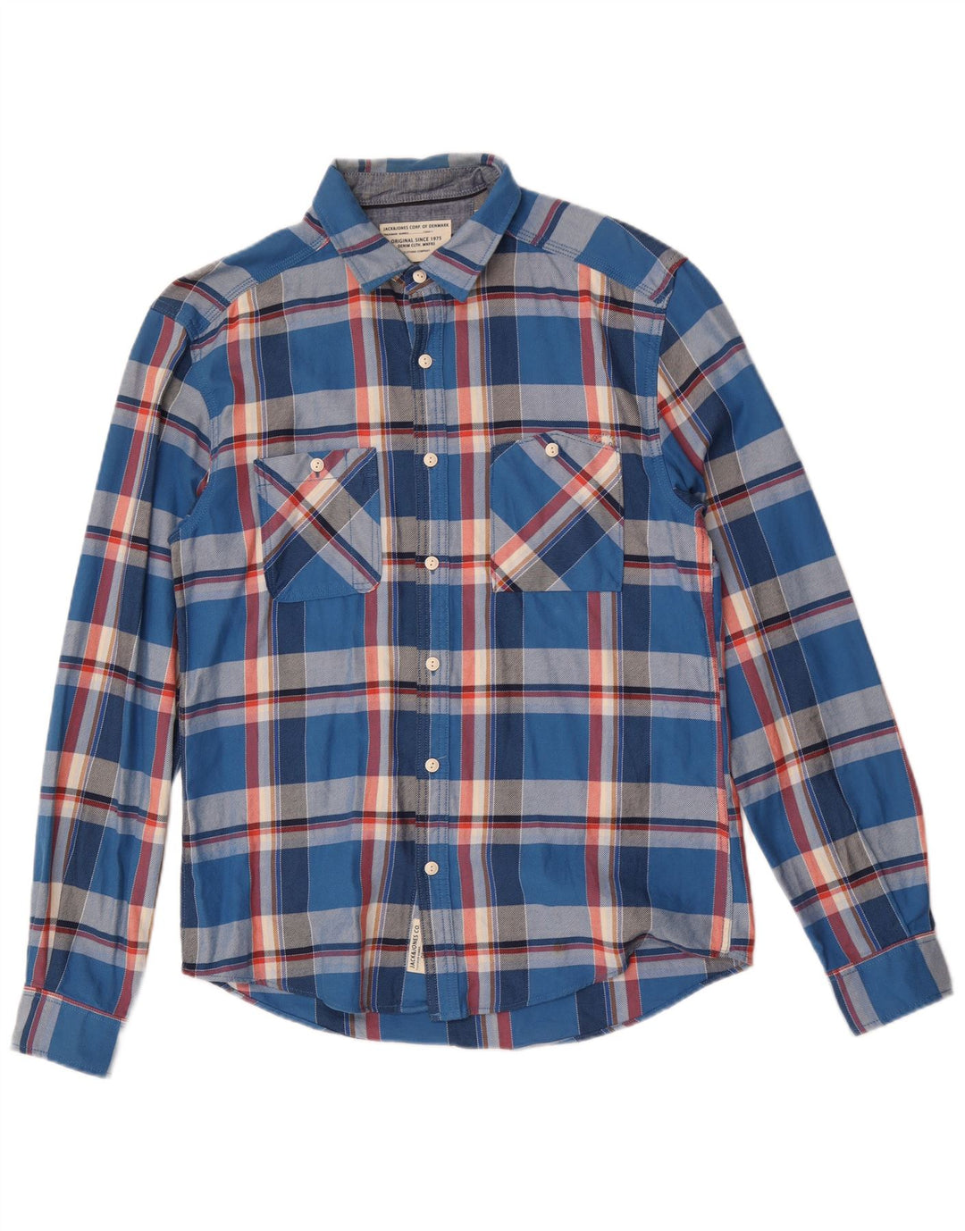 Jack & Jones Mens Flannel Shirt Large Blue Check Cotton