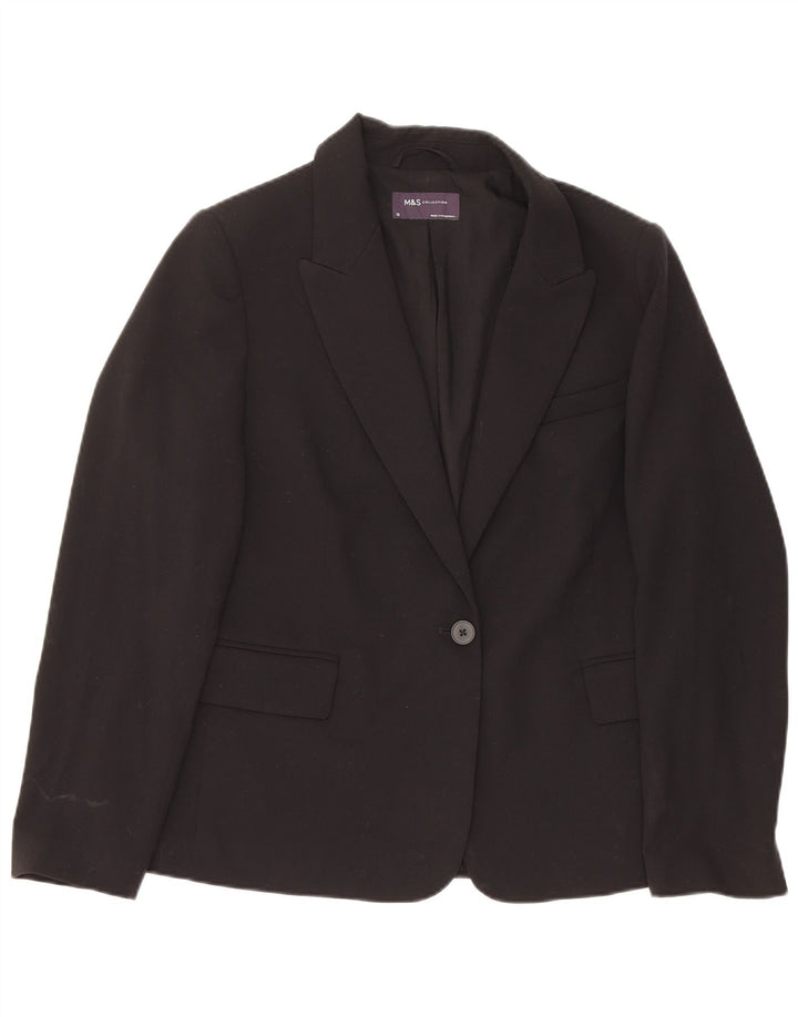 Marks & Spencer Dame 1 Knap Blazer Jakke UK 12 Medium Sort Polyester