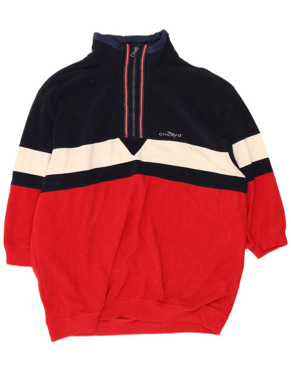 Chervo Mens 3/4 Sleeve Fleece Jumper IT 54 XL Red Colourblock Sports