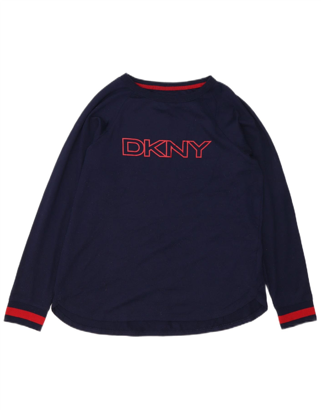 DKNY Womens Graphic Top Long Sleeve UK 14 Medium Navy Blue Polyester
