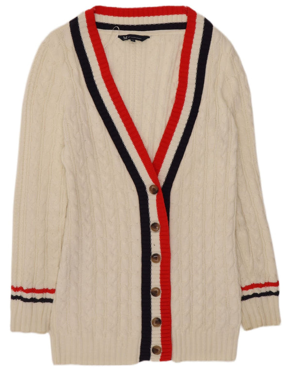 Crew Clothing Pulover cardigan pentru femei UK 12 Bumbac cu dungi albe medii