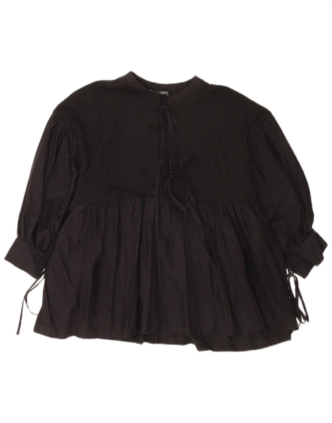 Zara Womens 3/4 Sleeve Blouse Top UK 14 Medium Black Cotton