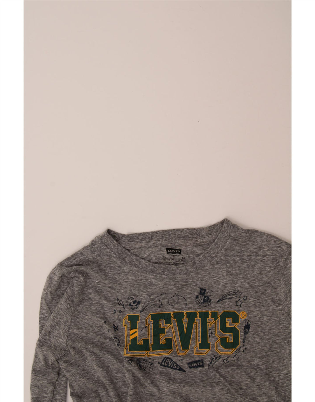 LEVI'S Boys Graphic Top Long Sleeve 13-14 Years XL Grey Cotton Vintage Levi's and Second-Hand Levi's from Messina Hembry 