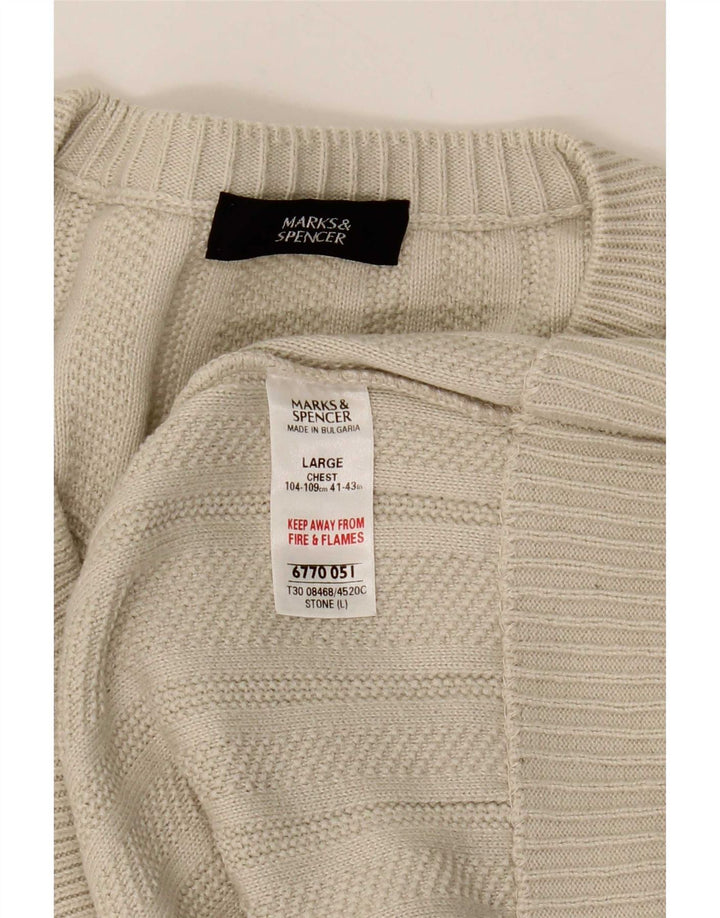Marks & Spencer Mens V-Neck Jumper Sweater Large Beige Acrylic