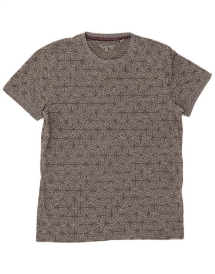Ted Baker Mens T-Shirt Top Size 3 Medium Grey Geometric Cotton