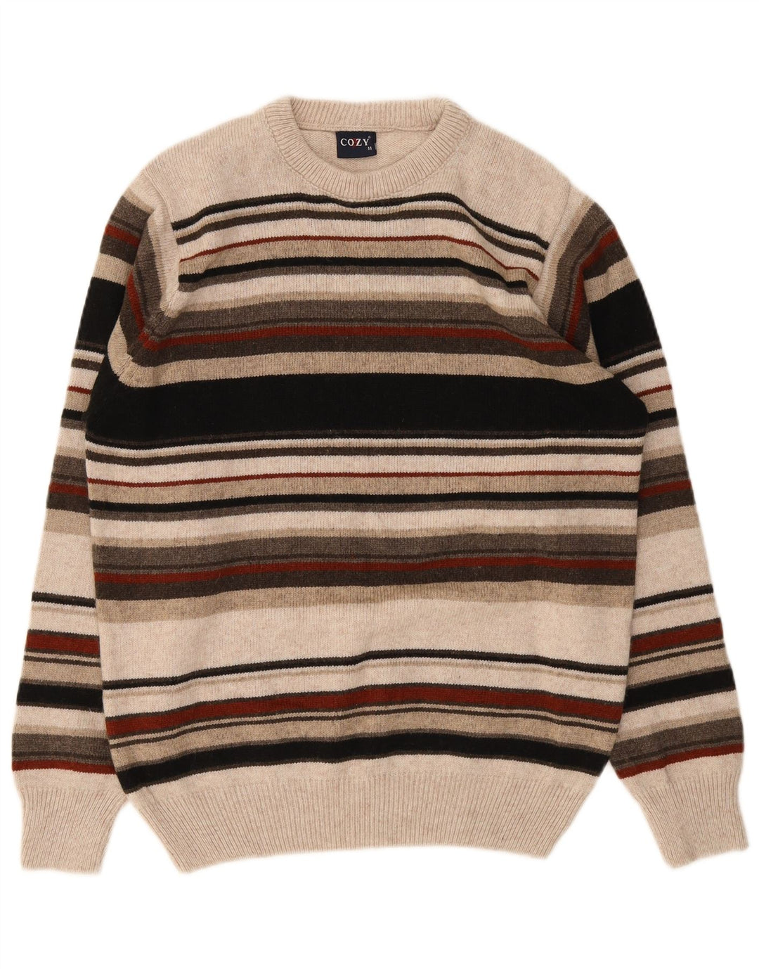 Vintage herre rund hals trøje trøje medium flerfarvet stribet