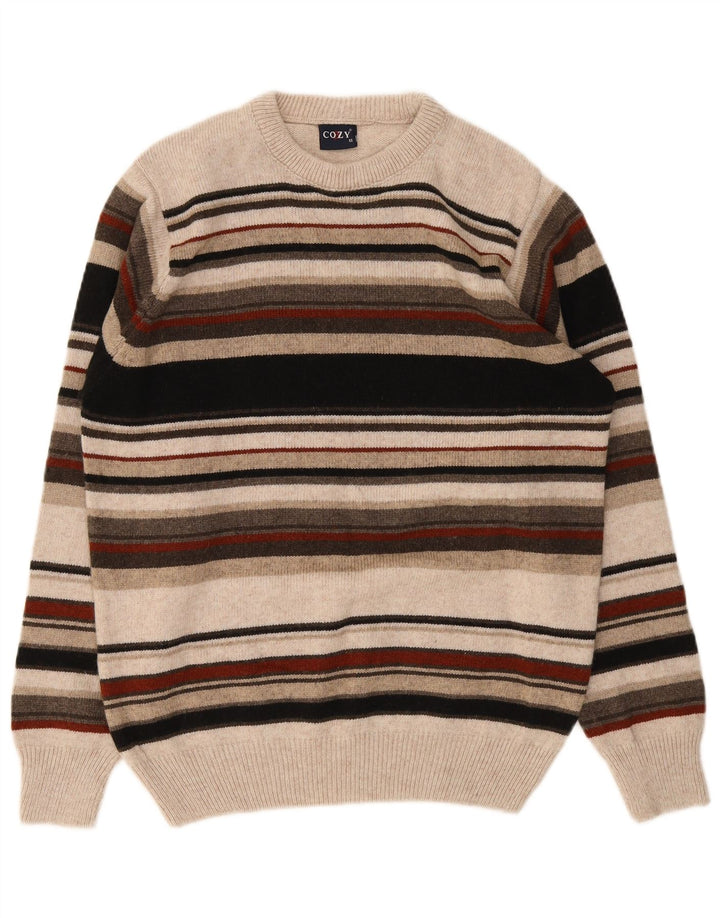 Vintage herre rund hals trøje trøje medium flerfarvet stribet