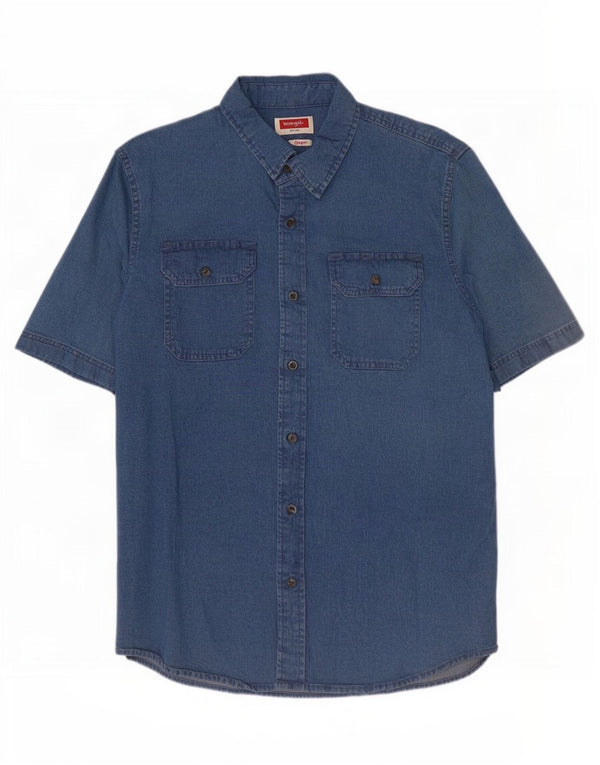 Wrangler Camisa Vaquera De Manga Corta Para Hombre Algodón Azul Medio