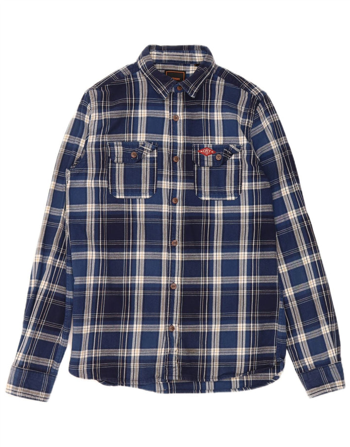 SUPERDRY Herren-Flanellhemd, klein, blau kariert, Baumwolle