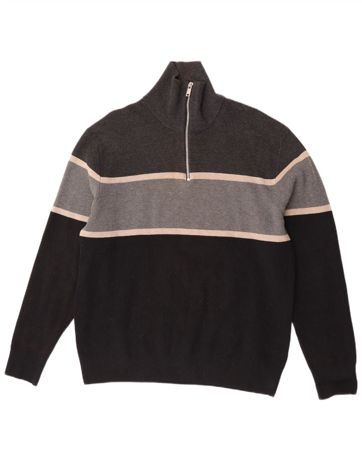 Marks & Spencer Herre Zip Neck Sweater XL Grå Colourblock Polyester