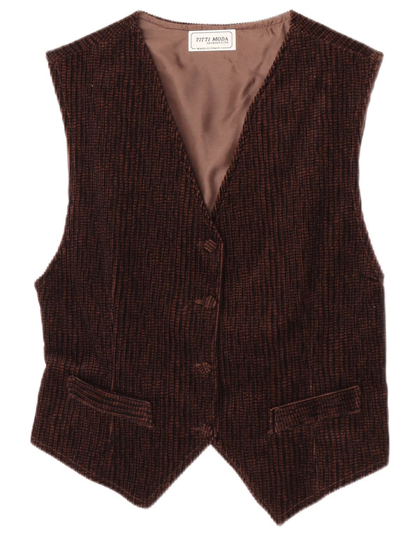 Vintage Womens Corduroy Waistcoat UK 14 Large Brown