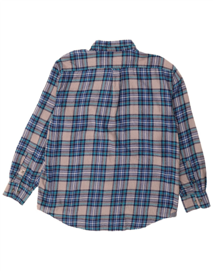 Izod Mens Flannel Shirt XL Blue Check Cotton