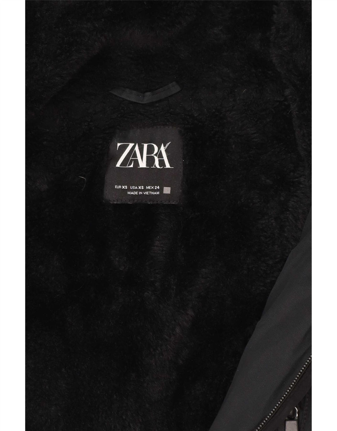 Zara Womens Hooded Parka Jacket UK 6 XS Black Polyester