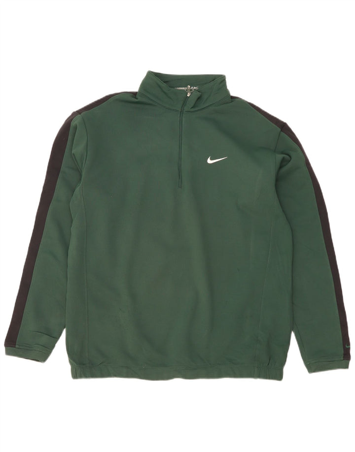 NIKE Mens Zip Neck Sweatshirt Jumper Large Green Colourblock Polyester