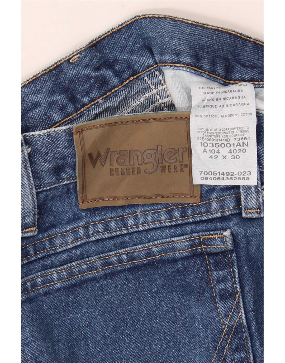 Wrangler Mens Straight Jeans W42 L30 Blue Cotton