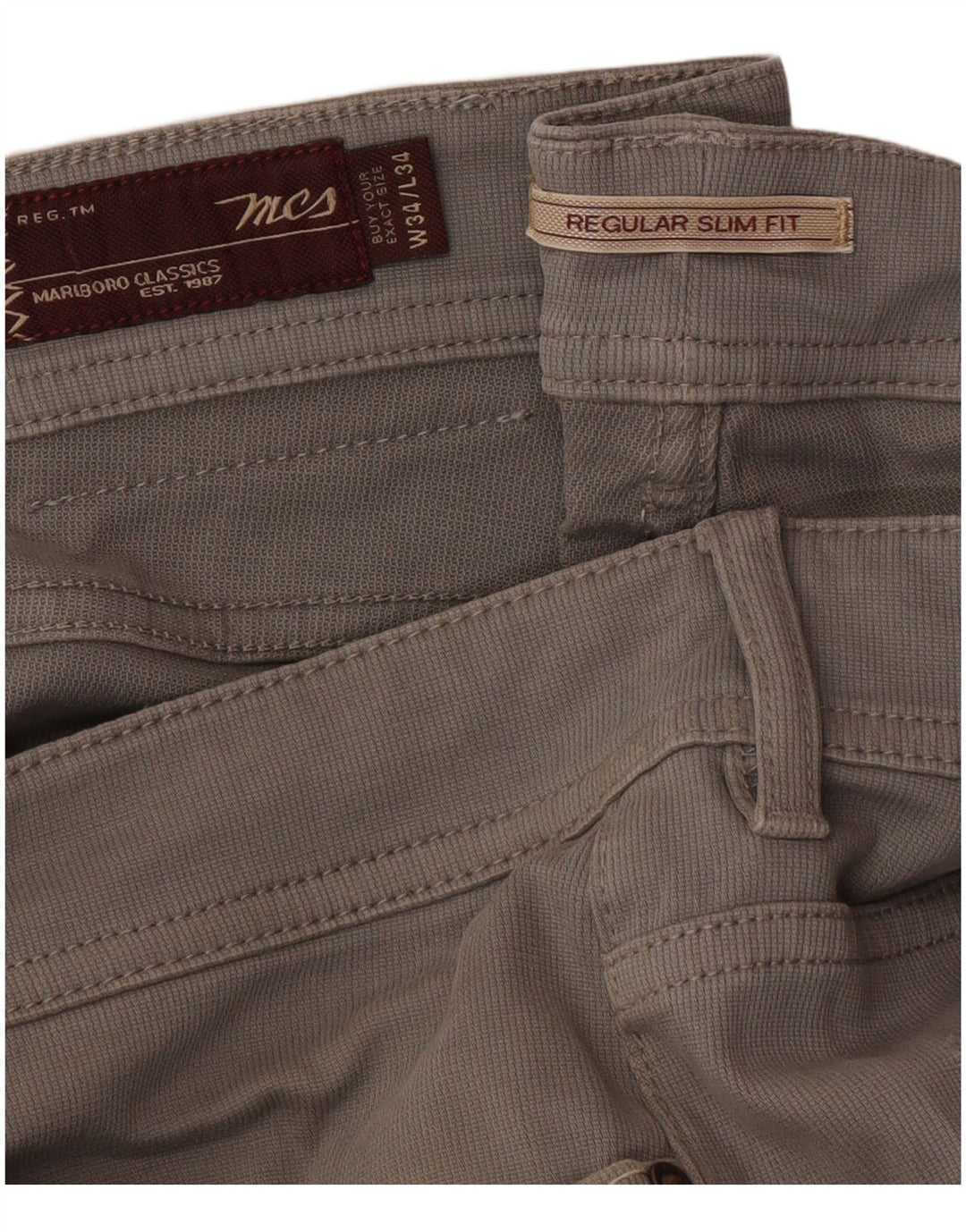 Marlboro Classics Mens Regular Slim Fit Casual Trousers W34 L34 Grey