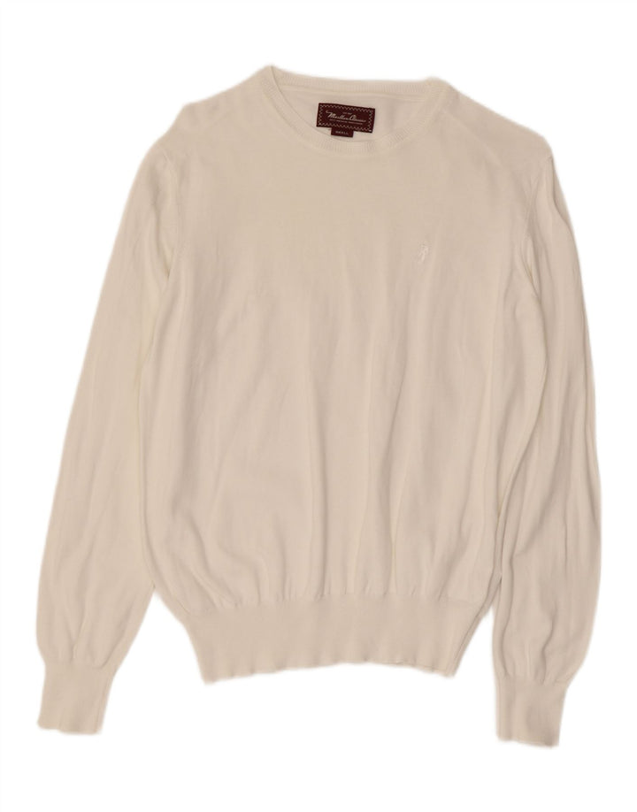 MARLBORO CLASSICS Mens Crew Neck Jumper Sweater Small White Cotton