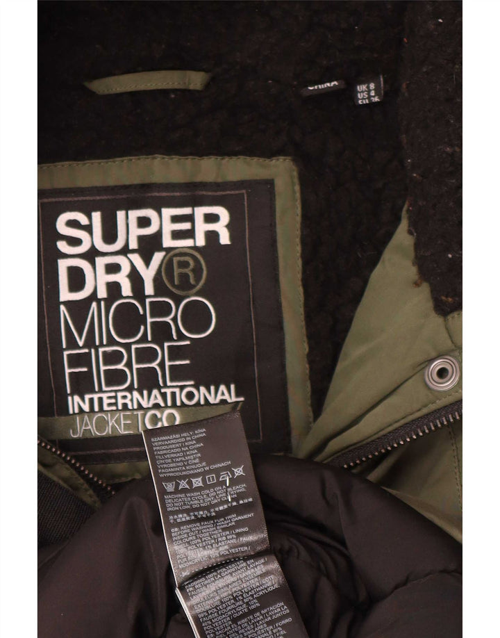 Superdry Womens Hooded Parka Jacket UK 8 Small Khaki Polyester