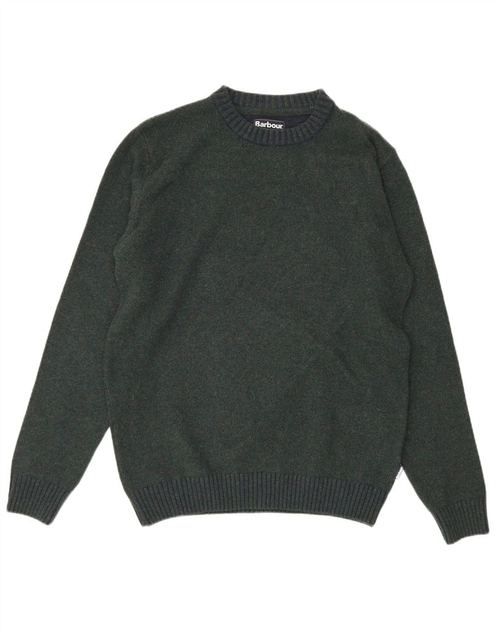 Barbour Uomo Girocollo Maglione Maglione Grande Lana Colorblock Verde