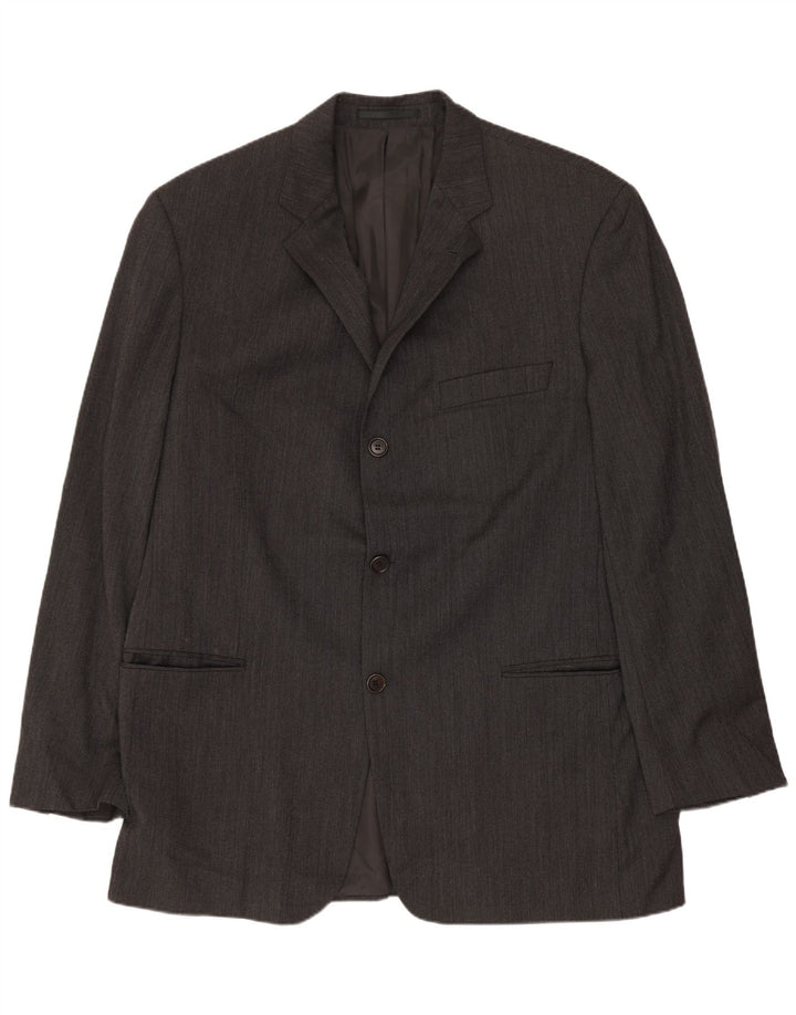 HUGO BOSS Mens 3 Button Blazer Jacket EU 54 2XL Grey Wool
