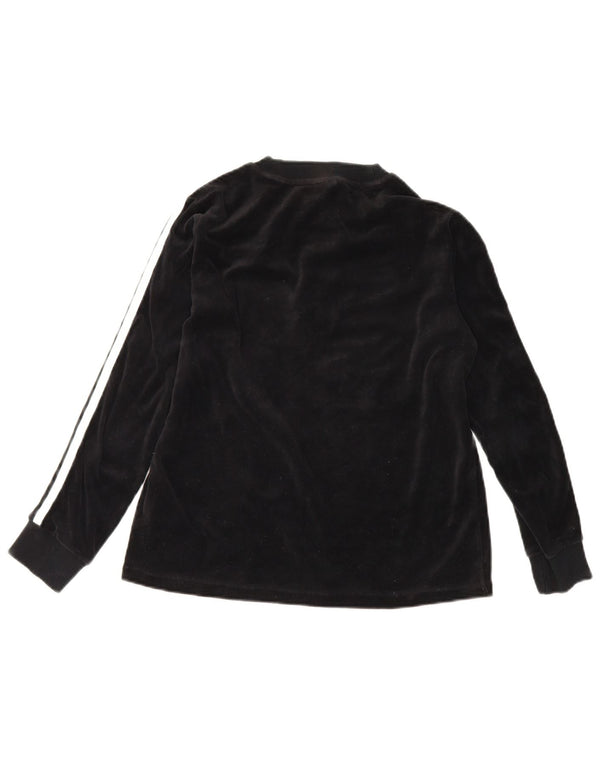 Adidas Damen Velvet Graphic Top Langarm UK 12 Medium Schwarz Baumwolle