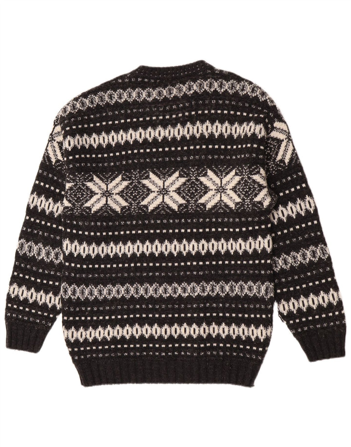 Vintage Mens Crew Neck Jumper Sweater Large Black Fair Isle