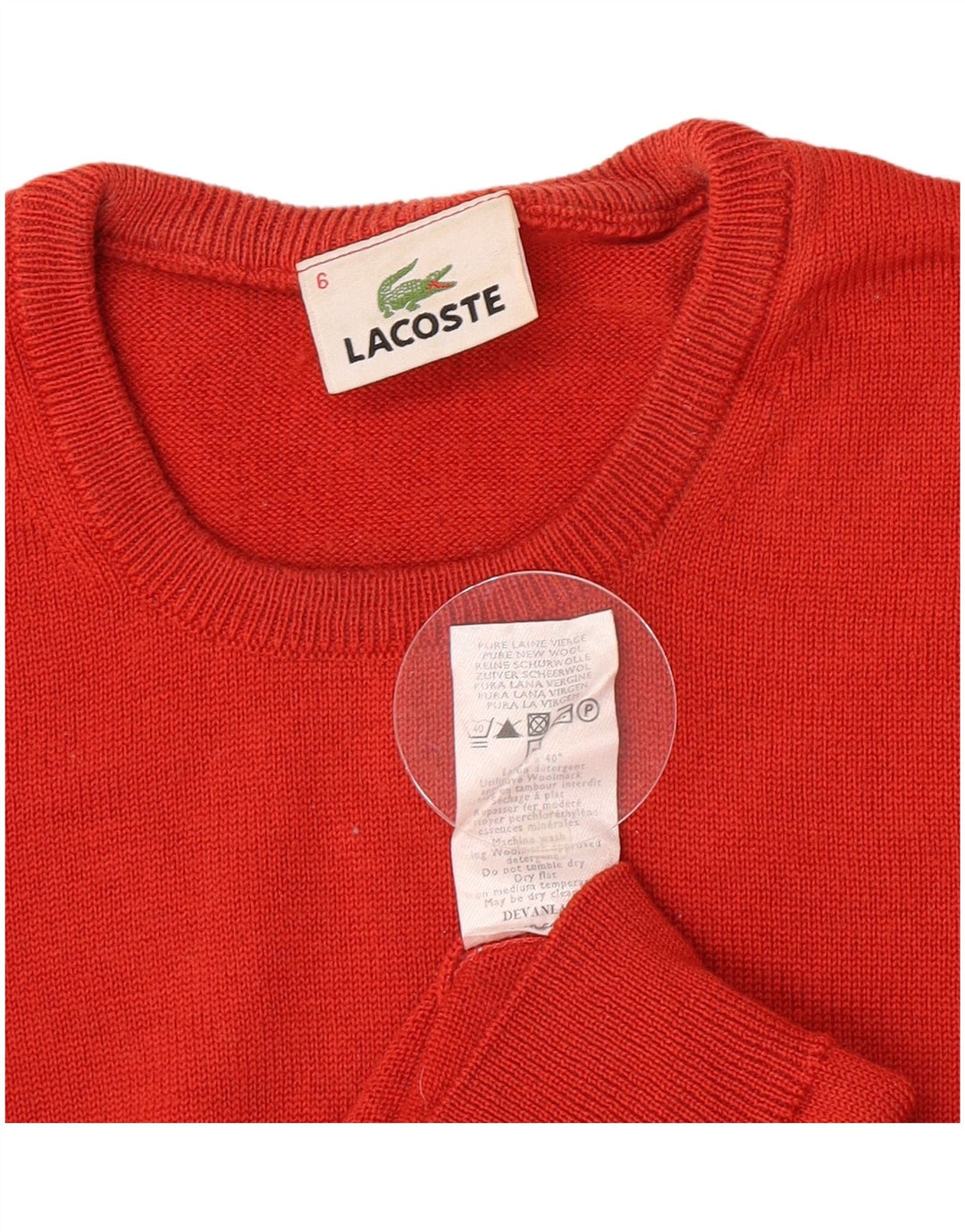 Lacoste Mens Crew Neck Jumper Sweater Size 6 XL Red Virgin Wool