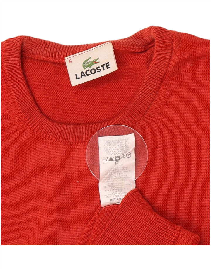 Lacoste Mens Crew Neck Jumper Sweater Size 6 XL Red Virgin Wool