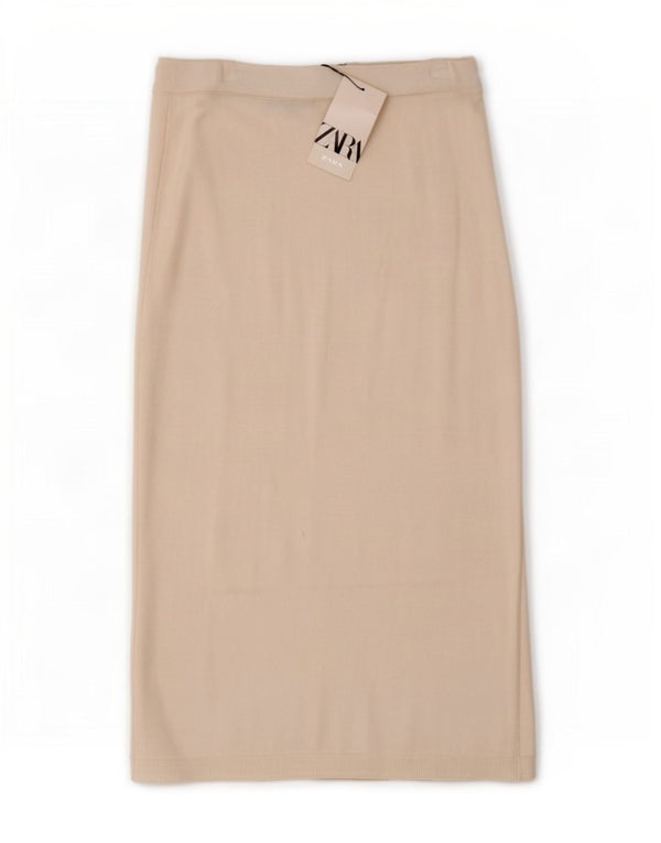 Zara Dame Strik Midi Nederdel Medium W28 Hvid Viscose