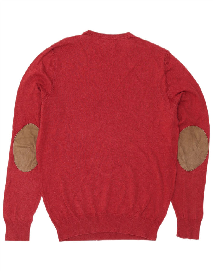 Massimo Dutti Herren-Pullover mit Rundhalsausschnitt, mittelrote Baumwolle
