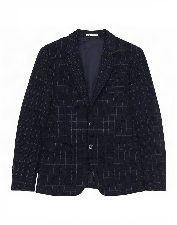Zara Chaqueta tipo blazer de 2 botones para hombre EU 46 Small Azul marino Cuadros Poliéster