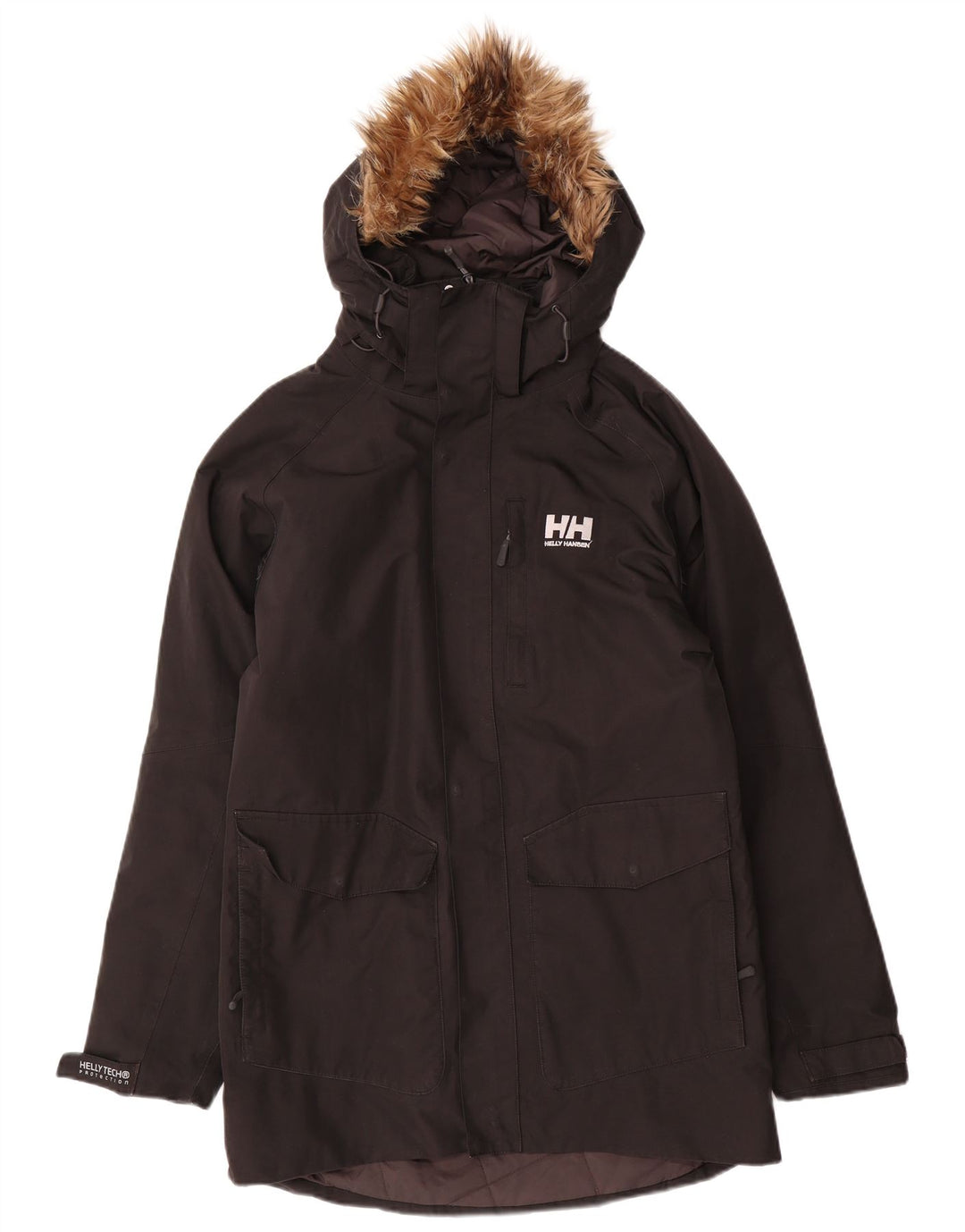 Helly Hansen Mens Hooded Parka Jacket UK 36 Small Black Polyester