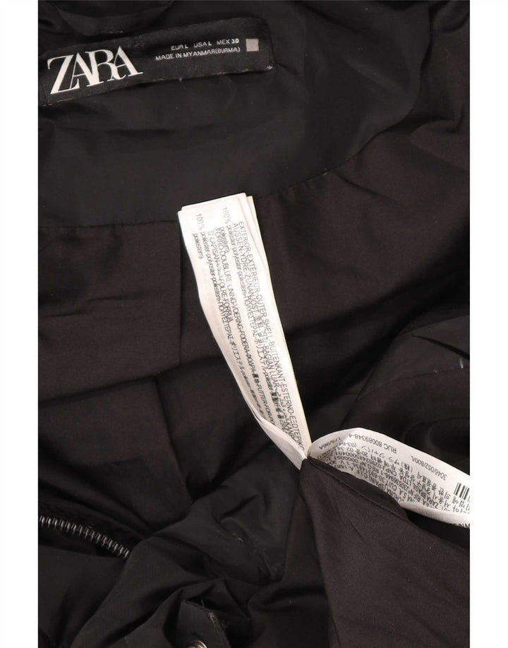Zara Womens Hooded Padded Coat UK 16 Large Black Polyester