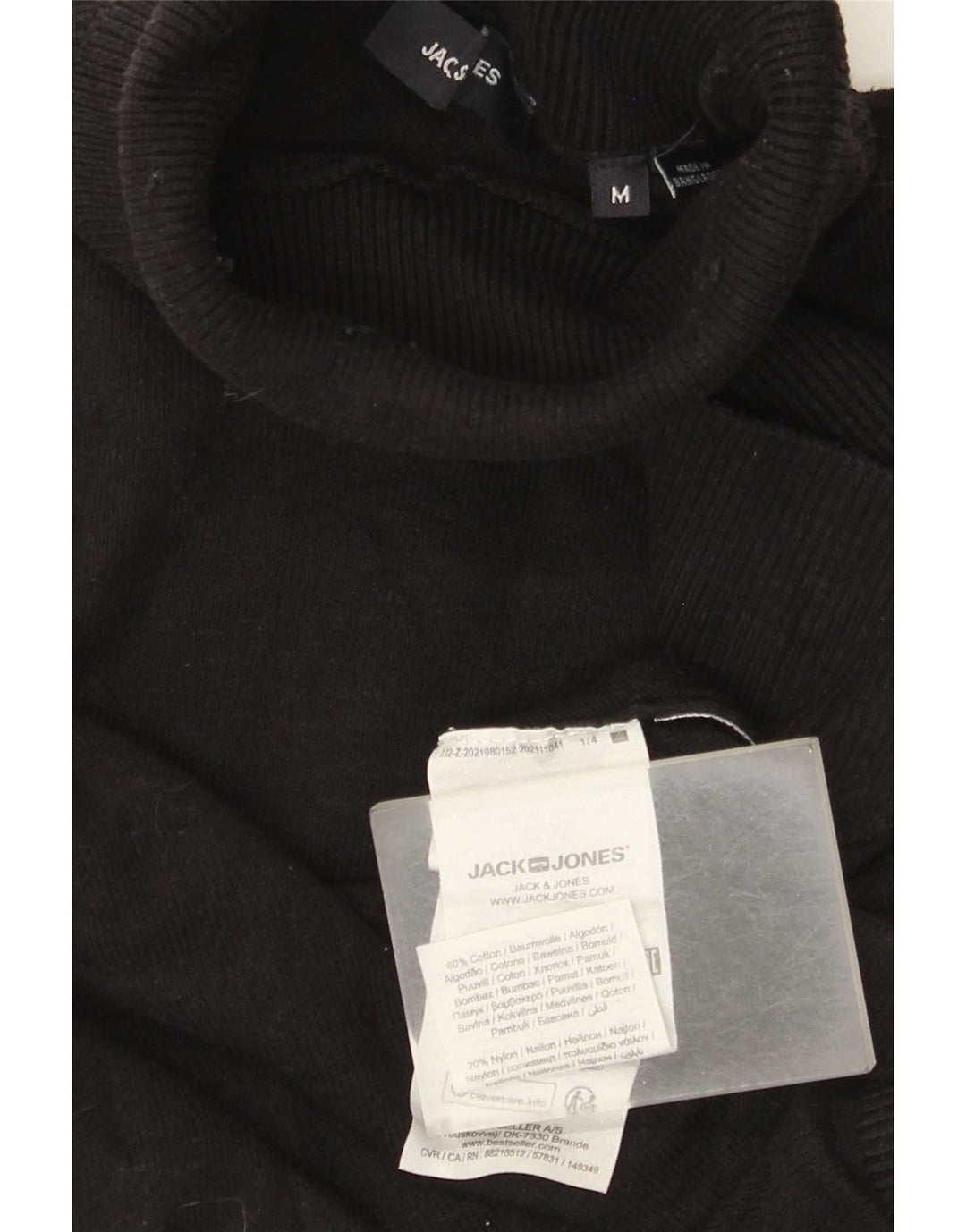 Jack & Jones Jersey con cuello vuelto para hombre, jersey de algodón negro mediano