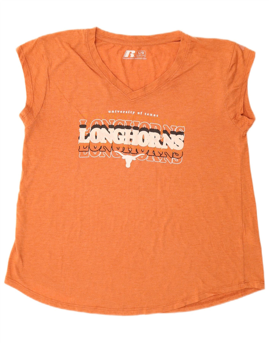 Russell Athletic Womens Graphic T-Shirt Top US 12/14 Large Orange Polyester