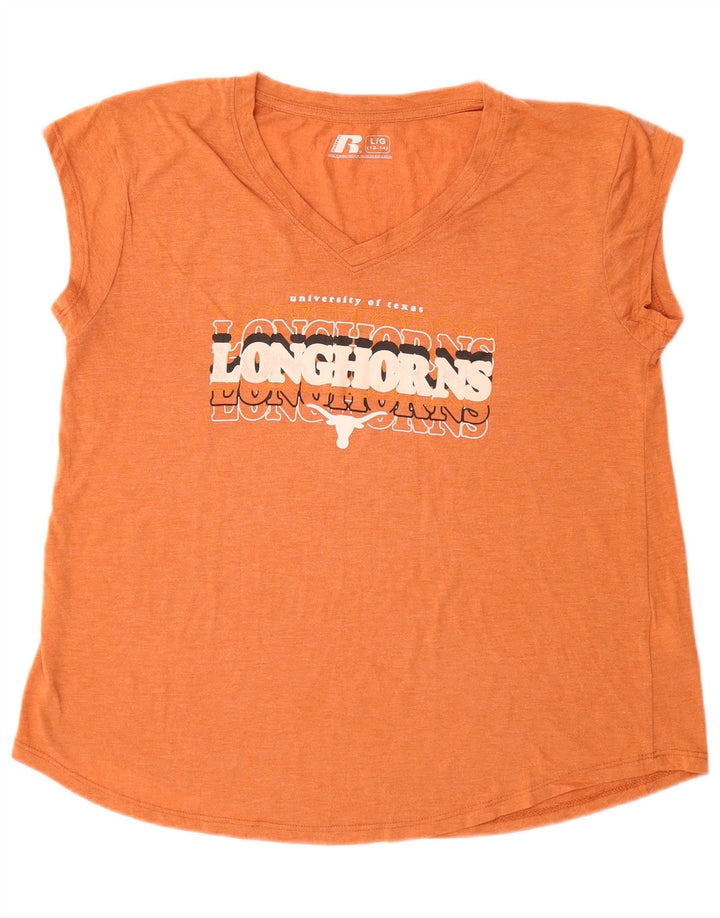 Russell Athletic Womens Graphic T-Shirt Top US 12/14 Large Orange Polyester