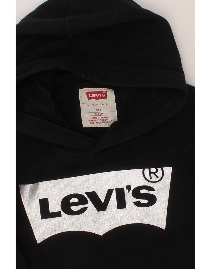 LEVI'S Girls Graphic Hoodie Jumper 9-10 Years Black Cotton Vintage Levi's and Second-Hand Levi's from Messina Hembry 