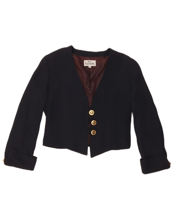 Renato Balestra Womens Bolero Jacket IT 42 Medium Navy Blue Argyle/Diamond