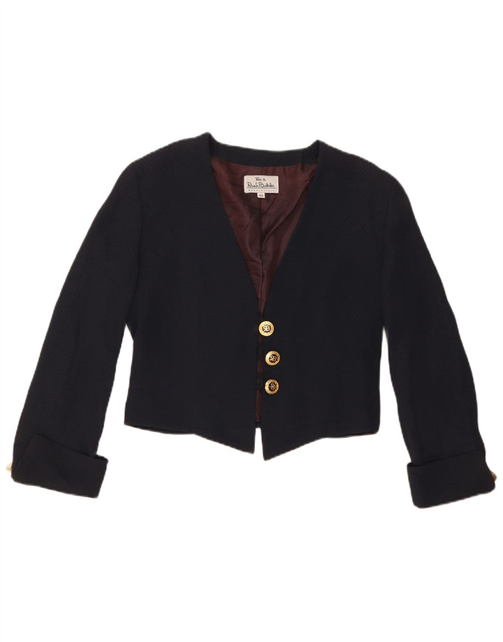 Renato Balestra Womens Bolero Jacket IT 42 Medium Navy Blue Argyle/Diamond