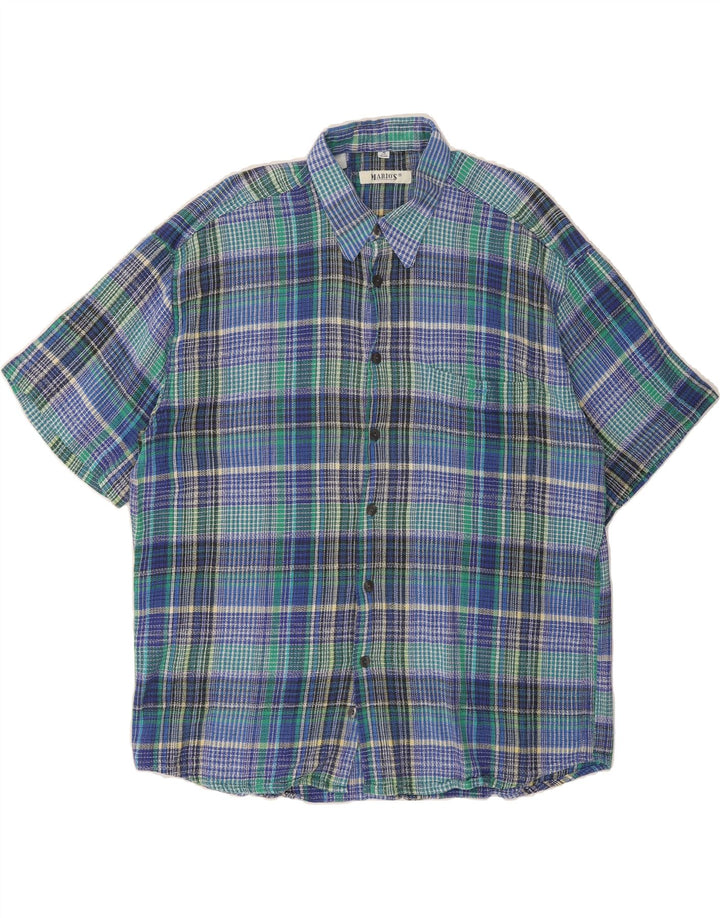 MARIO'S Mens Short Sleeve Flannel Shirt Size 43/44 XL Blue Check Vintage Mario's and Second-Hand Mario's from Messina Hembry 