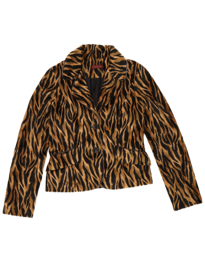 VINTAGE Womens 2 Button Blazer Jacket EU 36 Small Brown Animal Print