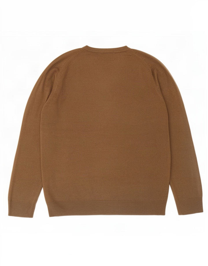 Marks & Spencer Mens Blue Harbour V-Neck Jumper Sweater Medium Brown