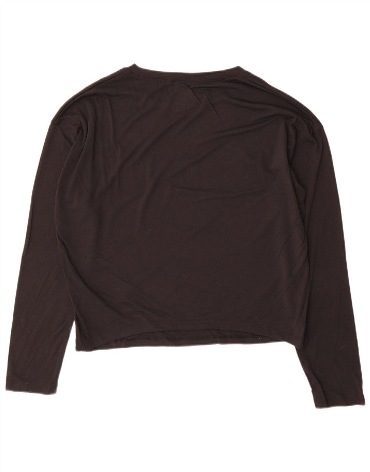 REEBOK Damen Crop Top Langarm UK 12/14 Medium Schwarz Polyester