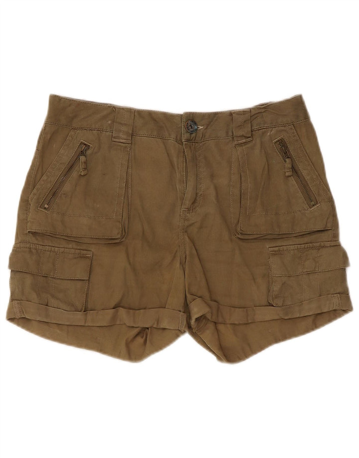 Topshop Womens Cargo Shorts UK 8 Small W30 Khaki Lyocell