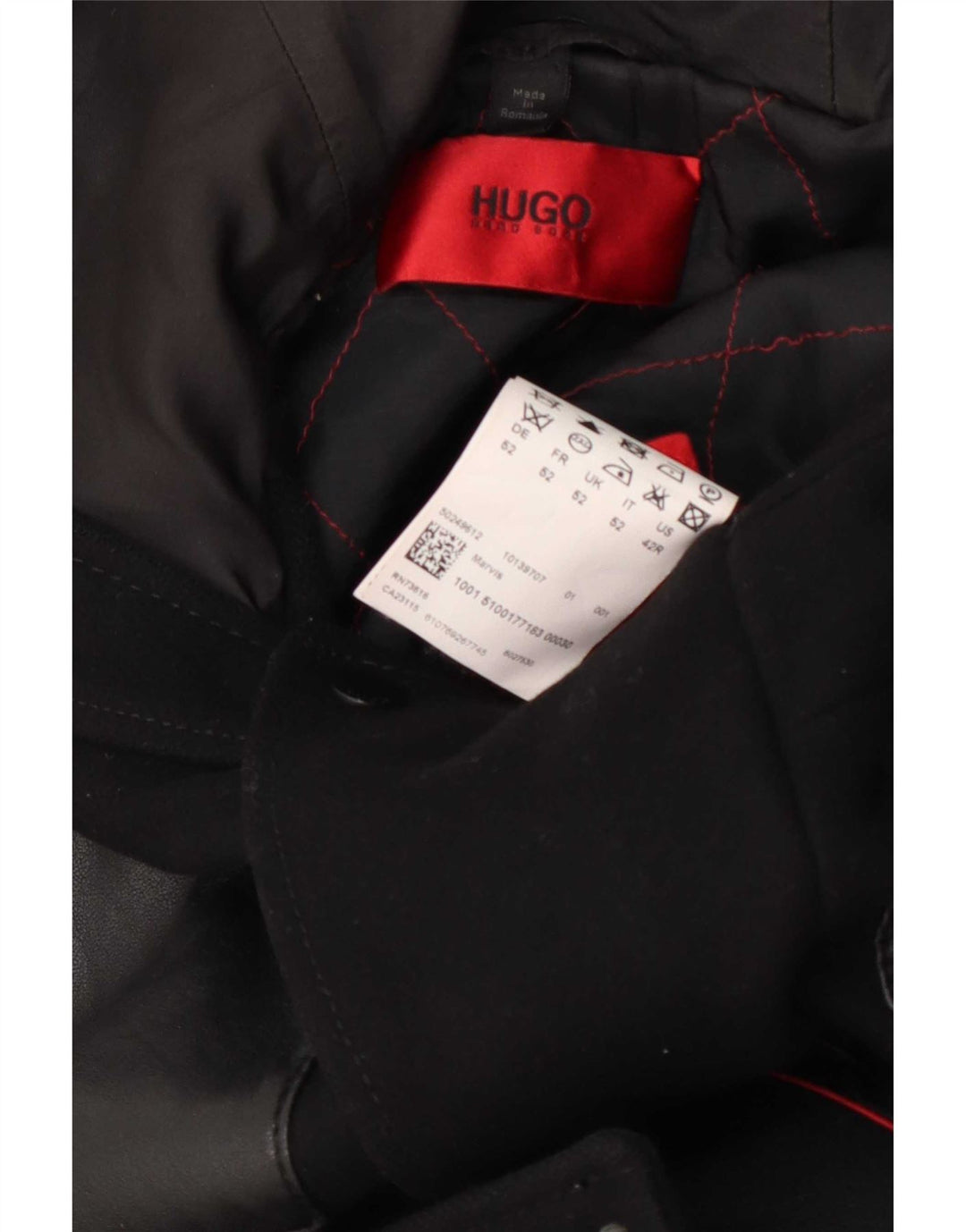 Hugo Boss Herre Hætteoverfrakke EU 52 XL Sort Uld