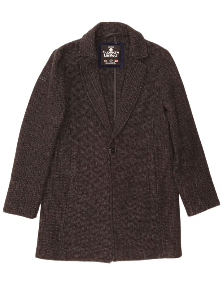 Cappotto da uomo Superdry XS in lana a spina di pesce grigia