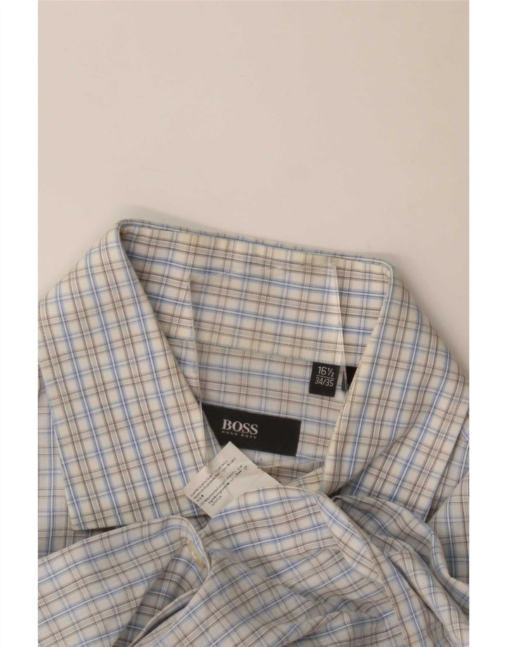 Hugo Boss Mens Regular Fit Shirt Size 16 1/2 Large Blue Gingham Cotton