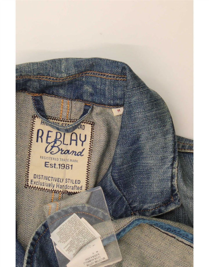 Replay Herre 3 Button Denim Blazer Jacket UK 38 Medium Blue Cotton